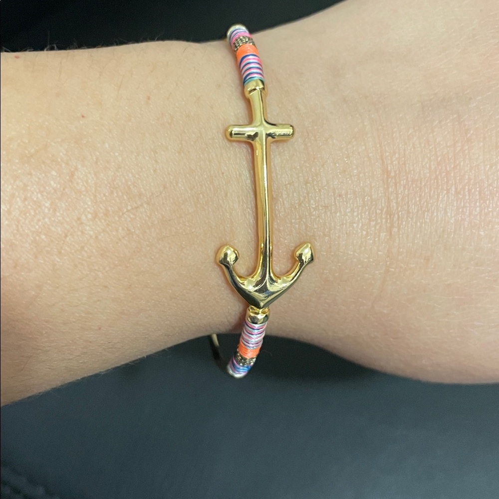 Stella & Dot Gold Anchor Bracelet with Pink and Orange Accents - Picture 3 of 5